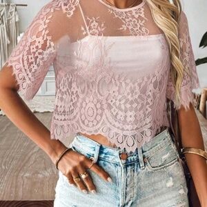 Size Small Lace Crop Top in Pink